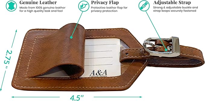 Personalized Monogrammed Leather Luggage Tags - 2 Pack