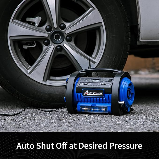 AVID POWER Tire Inflator Portable Air Compressor, 12V DC 110V AC Car Tire Pump, Air Mattress Pump with Inflation and Deflation Modes, Dual Powerful Motors, Digital Pressure Gauge