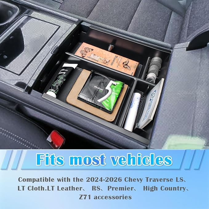 EDBETOS 2026 Traverse Center Console Organizer Compatible with 2024 2025 2026 Chevy Traverse Armrest Storage Box Interior Pallet Insert Tray Secondary Accessories Coin Container (Not for 2024-Limited)