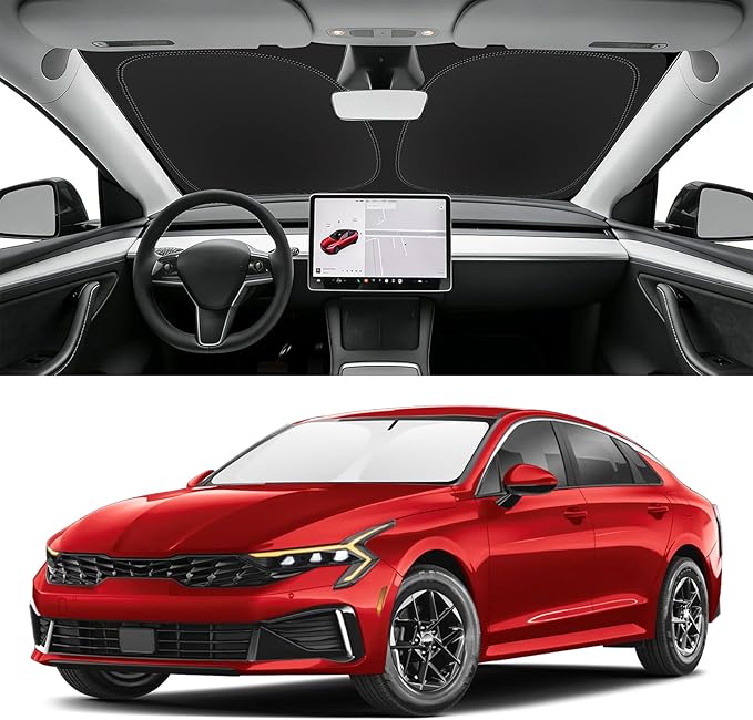 Custom Fit Windshield Sun Shade for Kia K5 2021-2026, Blocks UV & Heat, Front Window Sunshade Accessories, Easy Fold & Store Keep Your Car Cooler
