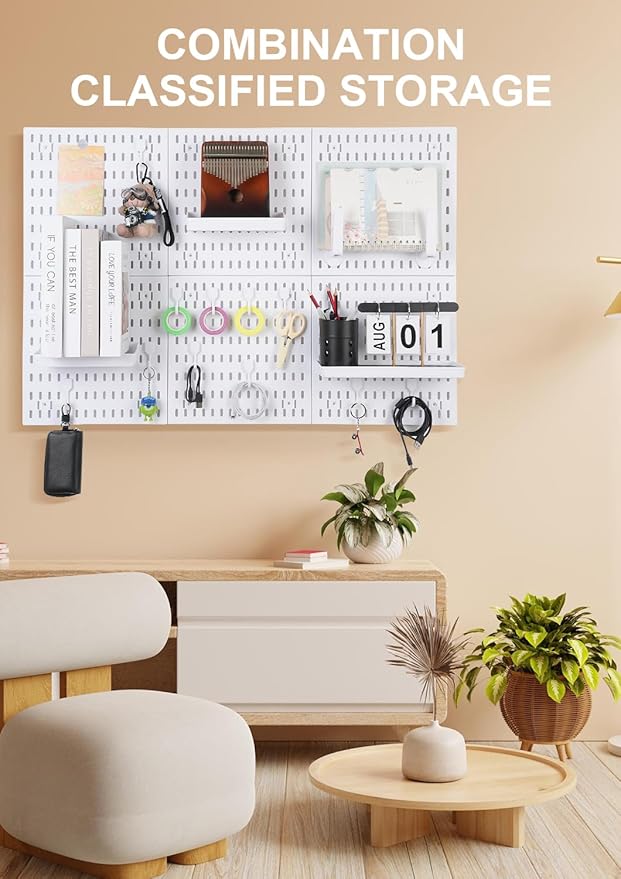 Pegboard Wall Organizer Kit – Heavy Duty 20lbs Load Bearing, Easy Installation, 4 Peg Board Panels 14 Accessories – Multi-Sur