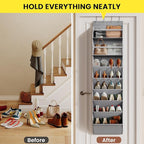 Mefirt 16-20 Pairs Over the Door Shoe Organizer, Clear Pockets Shoe Rack for Closet Door, Hanging Shoe Rack for Boots, Behind