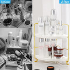 FSyueyun 2-Tier Corner Bathroom Counter Organizer, Tool-Less Installation Vanity Shelf Small Plastics Countertop Makeup Tray 