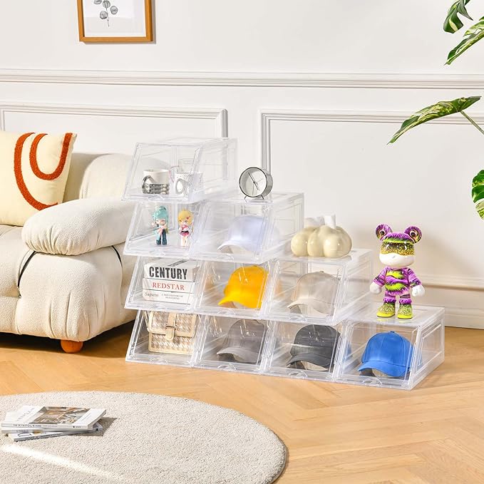 4 Pack Hat Organizer for Baseball Caps,Large Clear Cap Organizer with Drawer,Hats Holder Box for Closet with Sliding Tray,Sta