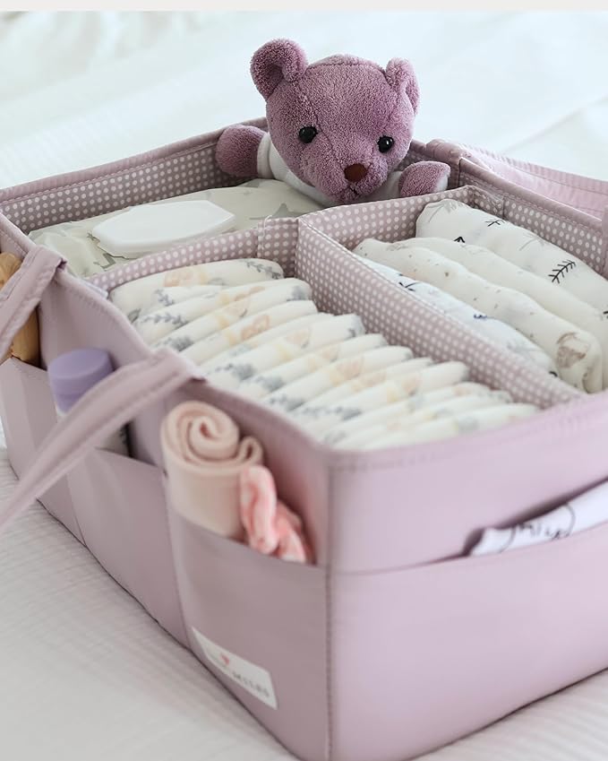 Lily Miles Baby Diaper Caddy Organizer, Wipeable Diaper Organizer Basket with 8 Pockets for Newborn Essentials, Baby Shower G