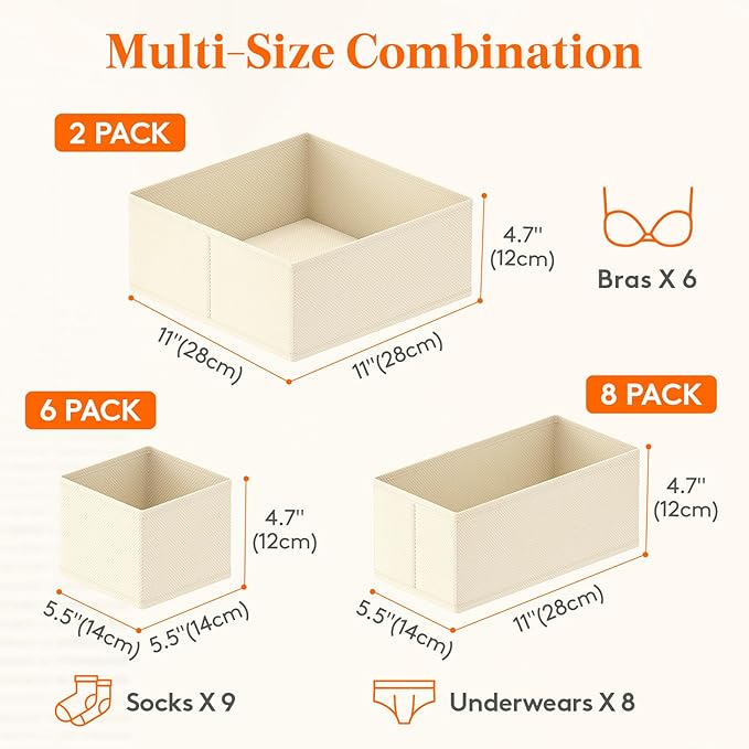 Lifewit 16 Pack Drawer Organizer, Dresser Underwear Drawer Organizer Bins, Foldable Fabric Closet Organizers, Storage Drawer 