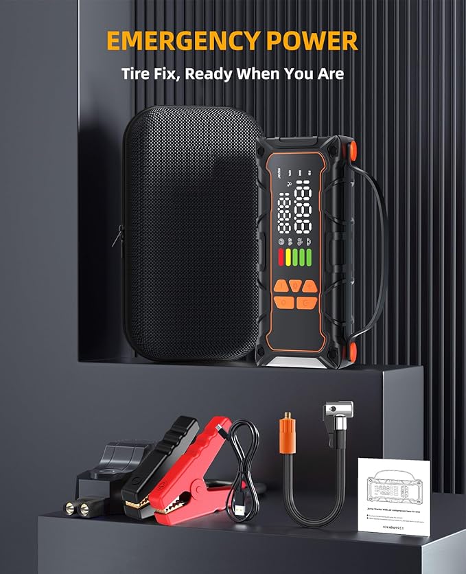 Battery Jumper Starter Portable, Jump Starter with Air Compressor-4000A 12V (7.0L Gas/ 6.0L Diesel) with 160PSI Tire