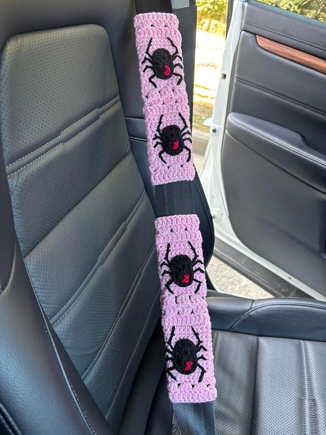 Crochet Spider Steering Wheel Cover Universal 14-15 inch (B,Wheel Cover+2 Belt Cover)