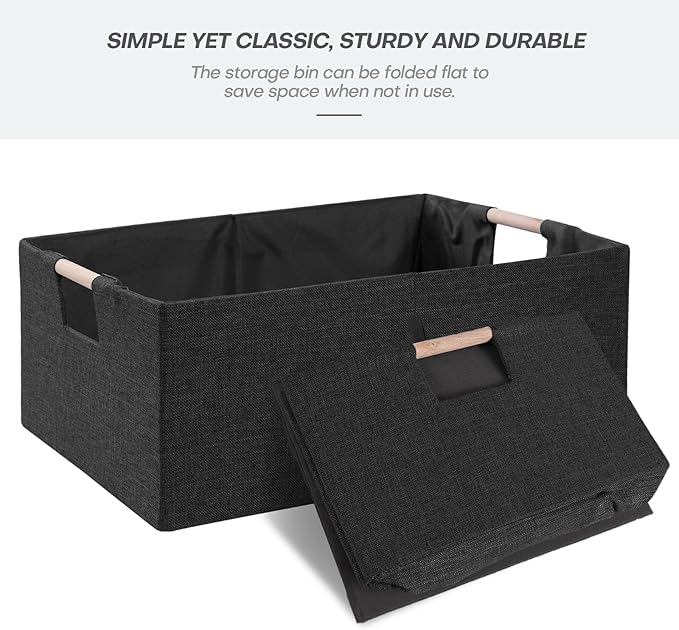 ANMINY 2PCS Storage Baskets for Organizing Collapsible Fabric Storage Bins Boxes with Wood Handles Closet Shelves Cube Organi