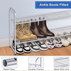 KEETDY 2-Tier Long Shoe Rack for Closet Shoe Organizer for Entryway, Metal Stackable Shoe Storage Shelf for 18 Pairs Sneakers