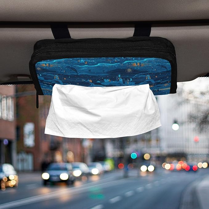 Car Tissue Holder Car Visor Organizer Tissue Box Holder for Car Sun Visor Organizer with Car Vehicle Accessories Essentials Interior for Women Men Dark Blue Crowd Whale Light Ice