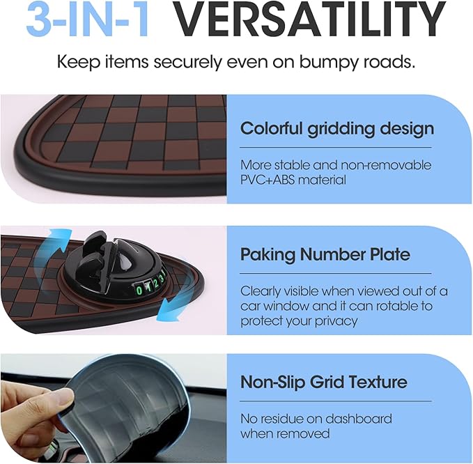 Multifunction Car Anti-Slip Mat Exclusive Phone Holder, Rotatable Car Phone Holder Dashboard Pad with Temporary Parking Numbe
