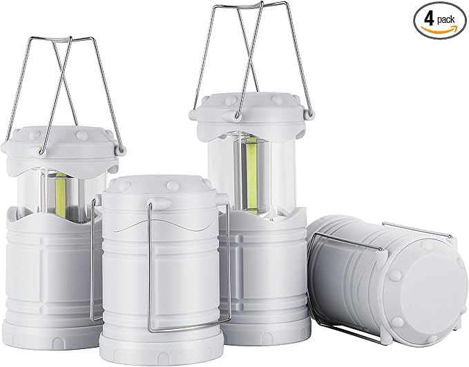 Lichamp LED Camping Lantern, 4 Pack Battery Powered Flashlight for Power Outages, Portable Collapsible Hanging Light Essentia