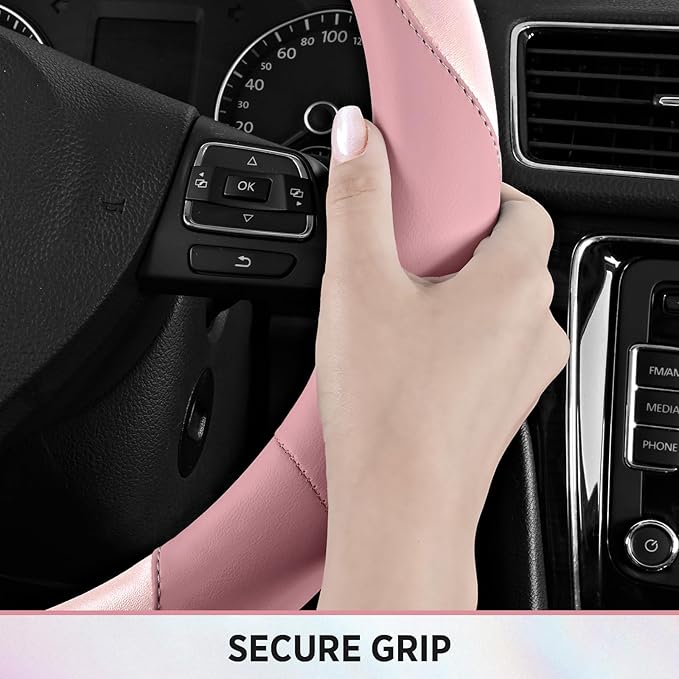 Road Comforts Steering Wheel Cover – Breathable Leather Steering Wheel Cover, Anti-Slip Grip, Universal Fit 14.5” to 15”, Hea