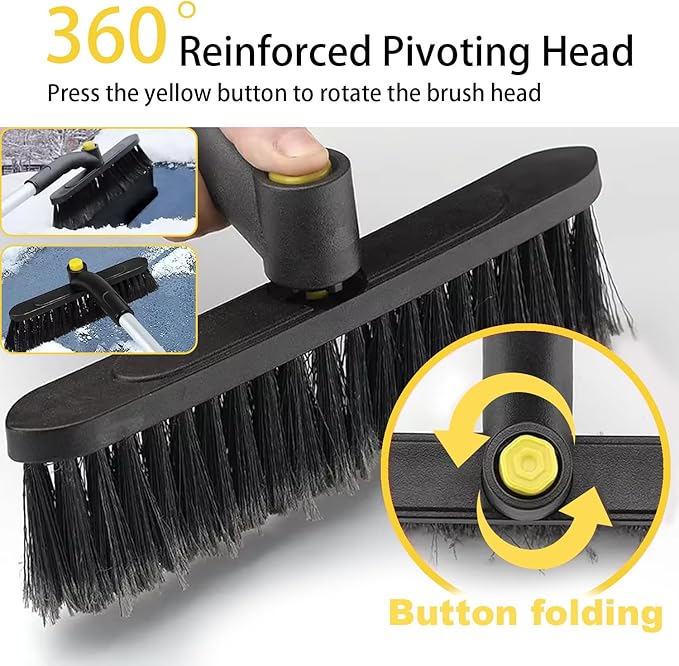 Ice Scrapers for Car Windshield,32“Snow Brush for Car with Ice Scraper, Retractable Handle and 360° Rotating Brush Head, Winter Car Accessories for Cars, Trucks and SUVs-Yellow