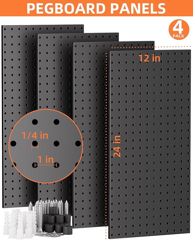 INCLY 158PCS Metal Pegboard Wall Organizer, 48x24 Inch Black Pegboard Panels Tool Organizer Kit with Accessories Hooks and Bi