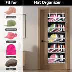 KYEVIS Over the Door Hat Organizer for Baseball Caps, Hold up to 60 Hats Rack Storage for Door/Closet/Wall, Clear Pockets Han