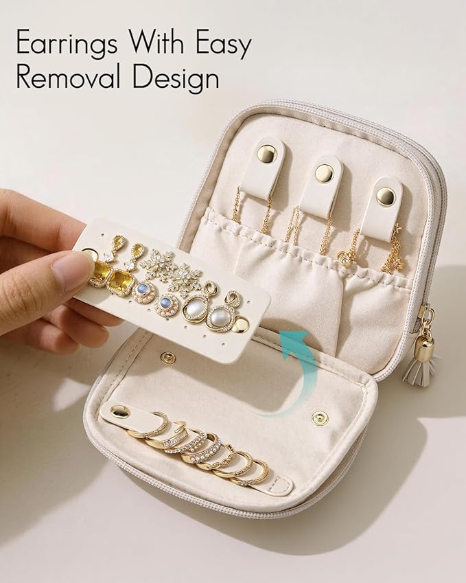 VLANDO Travel Jewelry Case,2-Layer Jewelry Organizer for Travel,Mothers Day Mom Gifts,Multi-Compartment Jewelry Storage for R