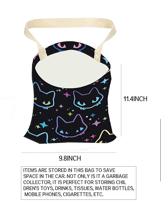 Car Garbage Can, Car Trash Bag, Car Garbage Bag, Hanging Car Trash Can for Car Accessories, Vehicle, Travelling, Camping, Cute Car Back Seat Organizer, Cute Neon Cats