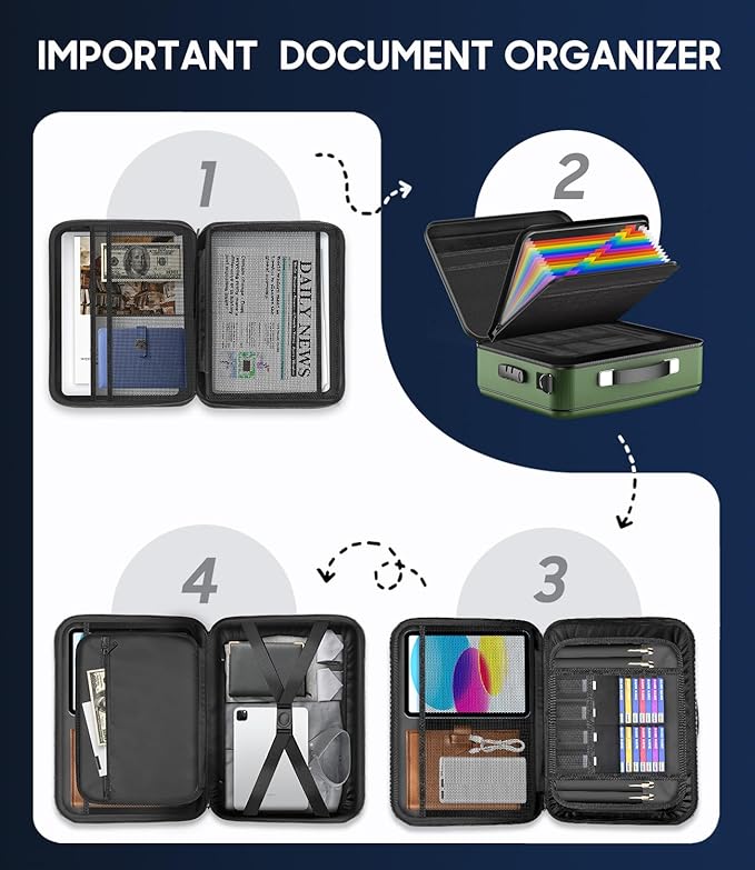 Fireproof Document Box with Lock, Hard-Shell Fireproof Safe for Home Documents, Portable Travel Fire Proof File Box for Passp