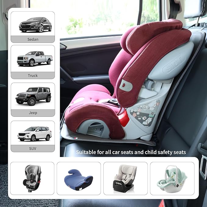 Car Seat Protector Leather Waterproof Child Safety Seat Protector Cover with Thick Pad and 2 Large Pockets Durable Kick Mat f