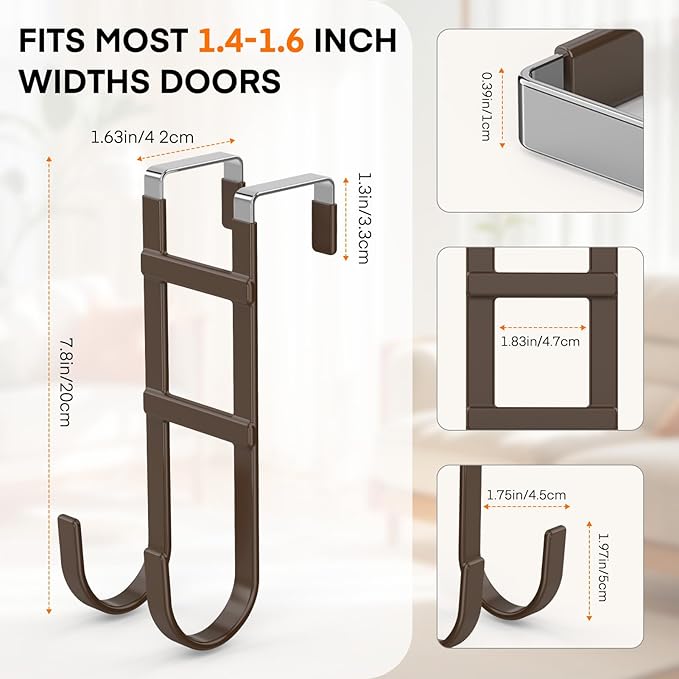 FYY Over The Door Hooks - 2 Pack Heavy Duty Dual-Hook Organizer Hanger with Non-Slip Rubber for Towels, Clothes, Hats & Bags 