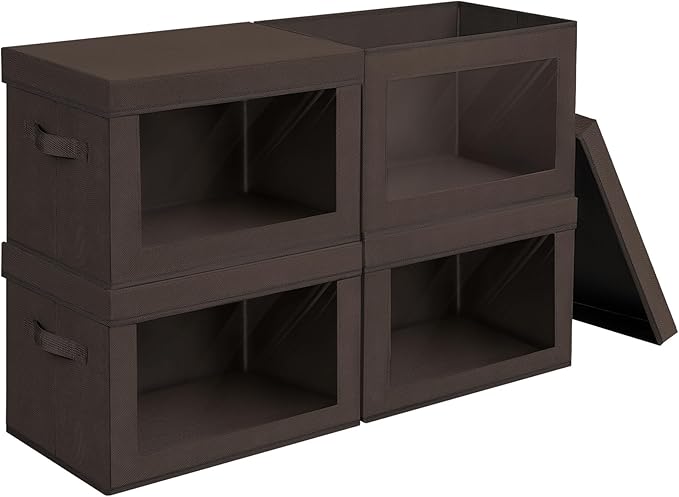 Homsorout Stackable Storage Bins with Lids - Large Storage Box with Lids, Foldable Closet Boxes for Organizing, Wardrobe Clot