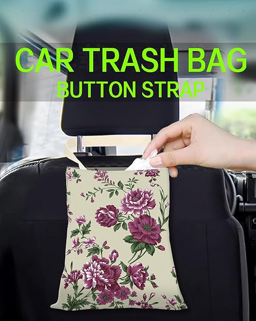 Car Trash Can, Durable Hanging Car Trash Garbage Bag, Cute Automotive Garbage Cans Organizer, Vintage Rose Floral
