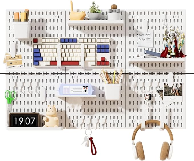 SHGJ&SOFT Peg Board Wall Organizer Panels, 50pcs - Includes 6 White Pegboards & Accessories, Plastic Pegboard for Home，Office