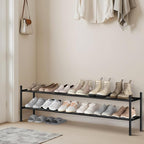 STORAGE MANIAC Long Expandable Shoe Rack, 12 Pairs Metal Wide Stackable Shoe Rack, Adjustable Shoes Shelf, Freestanding Shoes