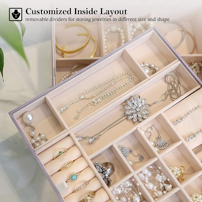 ProCase Jewelry Box for Women, 2 Layers Large Leather Jewelry Organizer Storage Case with Removable Pad for Earrings -Pearliz