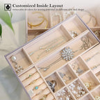 ProCase Jewelry Box for Women, 2 Layers Large Leather Jewelry Organizer Storage Case with Removable Pad for Earrings -Pearliz