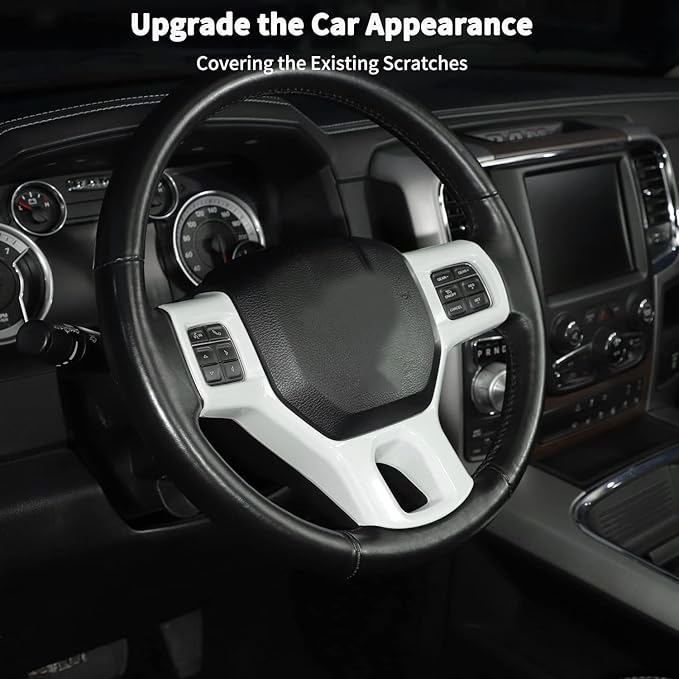 Hoolcar Interior Steering Wheel Cover ABS Trim for 2010-2017 Dodge RAM 1500 Accessories, White