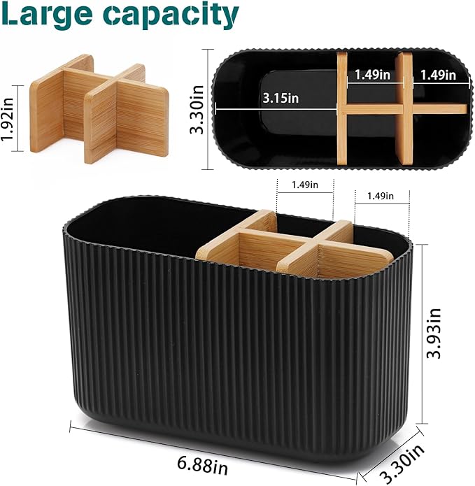 GFWARE Black Toothbrush Holder - Bamboo Toothbrush Holders for Bathrooms Electric Toothbrush Holder Organizer Kids Toothbrush