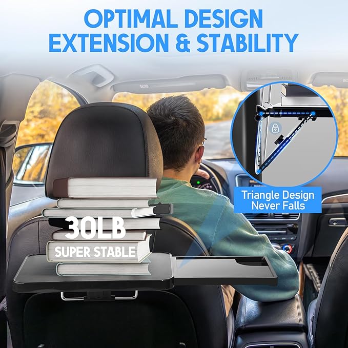 Large Car Steering Wheel Tray Back Seat Headrest Steering Wheel with Phone Holder Desk Food Table for Eating Food Drink and Writing Work, Car Desk Laptop Mount Gifts for Truck Driver(2 in 1)