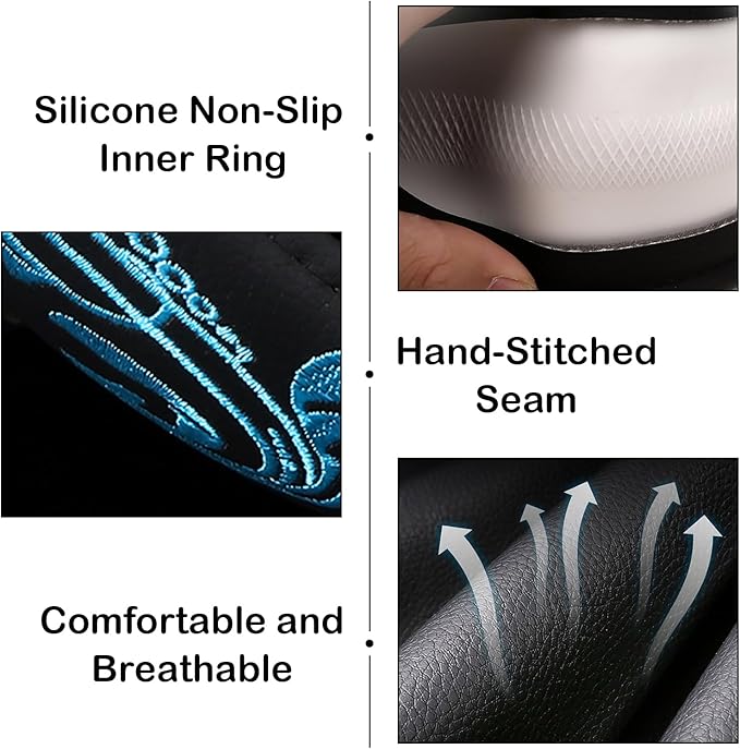 Blue Embroidery Butterfly Car Steering Wheel Cover,14.5-15 Inch Universal Leather Covers Breathable Anti-Slip Odorless Steeri