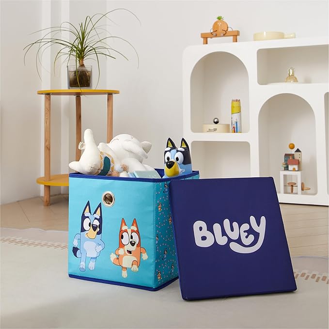 Idea Nuova Bluey Collapsible Fabric Storage Cube,10” Organizer Bin with Lid for Bedroom, Playroom, and Closet