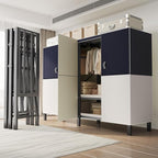 Heavy Duty Portable Closet Wardrobe, Garment Rack with Cover & Hanging Rods, Freestanding Wardrobe with Magnetic Door, Metal 