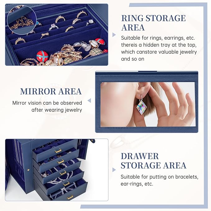 AKOZLIN Extra Large 6-Tier Jewelry Box Organizer Functional Huge, 5 Drawers Leather Jewelry Storage Case for Women Girls Ring