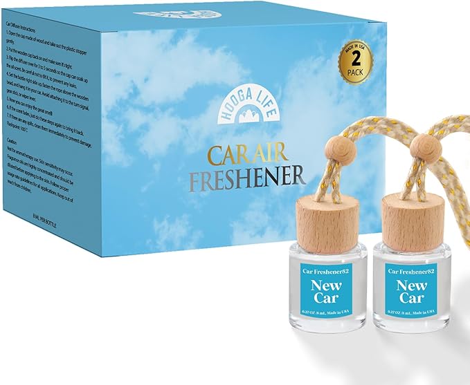 HoogaLife Car Air Freshener Diffuser 2 Pack Hanging Air Freshener - New Car Fragrance Oil Air Diffuser for Automobile, 45+ Da