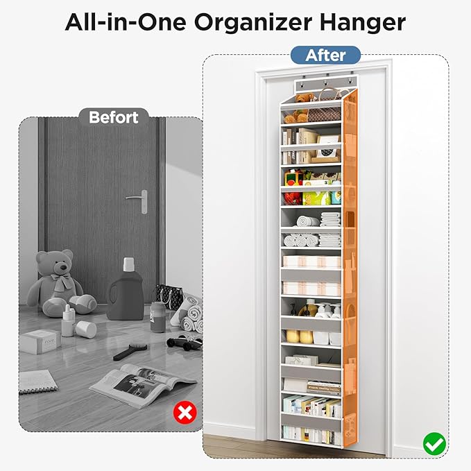 Mefirt Over The Door Organizer, 8 Shelf Door Hanging Organizers with 8 Large Capacity Pockets, Back of Door Organizer Storage