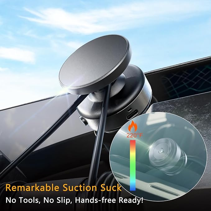 Electric Vacuum Magnetic Phone Holder for Car, [Auto-Seal & One-Touch Release] Suction Cup Phone Mount for Content Creator TikTok Vlogging Travel, 360 Adjustable for iPhone 12-17 Pro Max