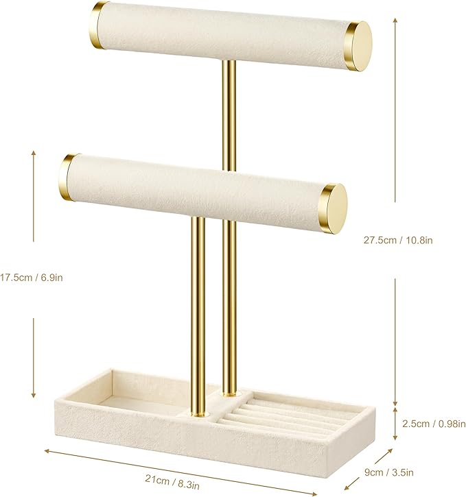 bussdis 2 Tier Bracelet Holder Display - Detachable T Bar Beige Velvet Bracelet Holder, Jewelry Holder Organizer for Bracelet