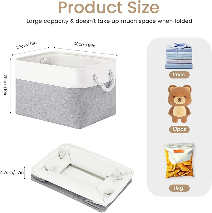 Large Storage Baskets- 15x11x10 inch Storage Bins for Shelves and Closet Organizing, Foldable Fabric Bin for Home Organizatio