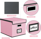 Huolewa Collapsible File Storage Organizer Boxes with Lids, Linen Document Storage, Universal Hanging Filing Organization Box