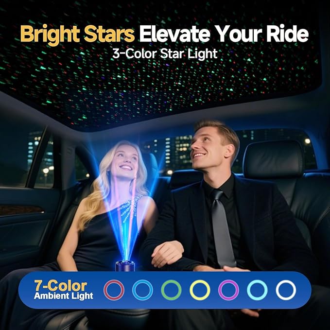 Smart Car Air Freshener with Star Light & 150ml Diffusers Oil Refills, Auto On/Off Aroma Diffuser, 3 Adjustable Modes Recharg