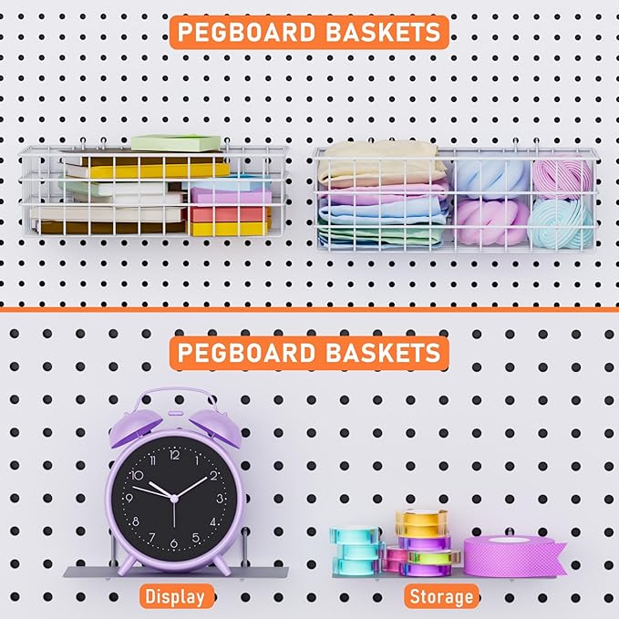 INCLY 30PCS Peg Board Organizer Accessories Kit, Pegboard Hooks Assortment with Bins, Cups, Wire Baskets and Paper Towel Hold