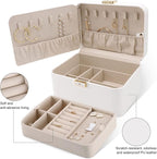KAMIER Travel Jewelry Box, 2 Layers PU Leather Portable Jewelry Organizer, Large Capacity, Double Lock and Large Mirror, Hidd