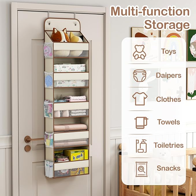 LAMU 5-Tier Over The Door Organizer Hanging, Swing - Proof Closet Behind Door Storage for Baby Clothes, Back of Door Organize