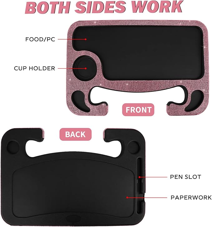 eing Car Eating/Laptop Steering Wheel Desk,Bling Crystal Steering Wheel Tray(16.6"x11.1"(2 in 1)) - Pink